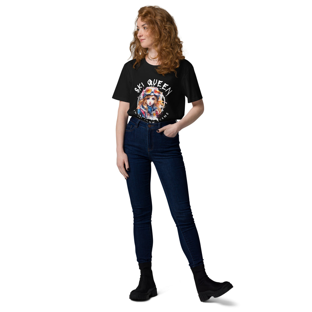 organic "Ski queen in the snow scene " cotton t-shirt